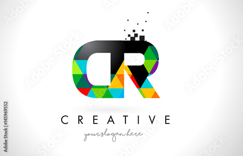 CR C R Letter Logo with Colorful Triangles Texture Design Vector.