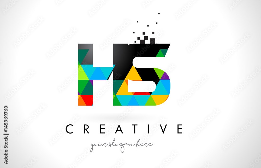 HS H S Letter Logo with Colorful Triangles Texture Design Vector.