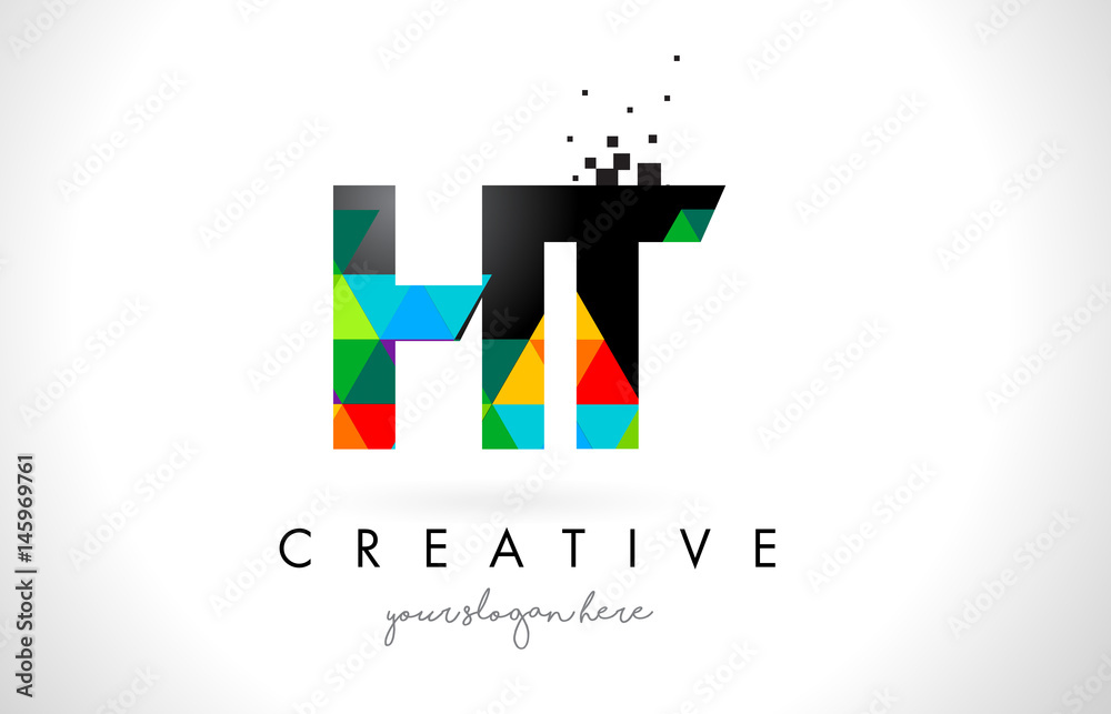 HT H T Letter Logo with Colorful Triangles Texture Design Vector. HT H T Letter Logo with Colorful Triangles Texture Design Vector.