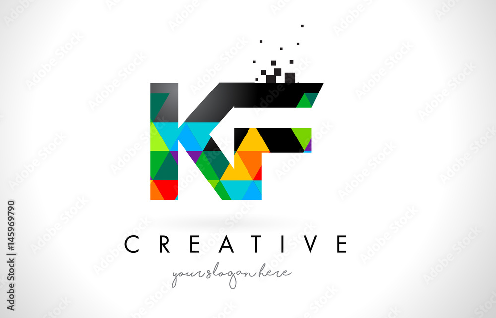 KF K F Letter Logo with Colorful Triangles Texture Design Vector. KF K F Letter Logo with Colorful Triangles Texture Design Vector.