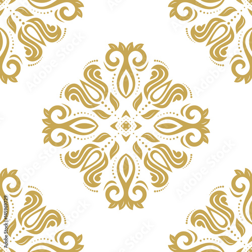 Seamless classic white and golden pattern. Traditional orient ornament