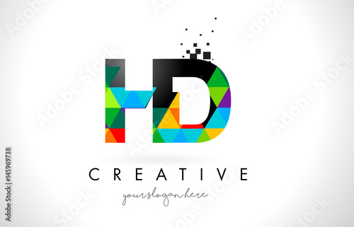 HD H D Letter Logo with Colorful Triangles Texture Design Vector.