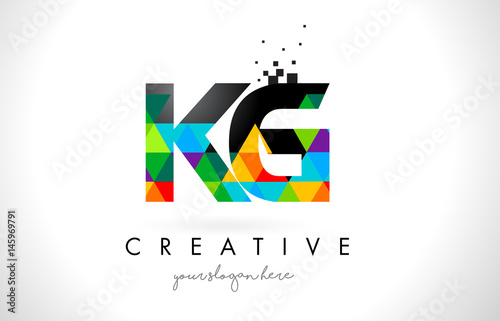 KG K G Letter Logo with Colorful Triangles Texture Design Vector.