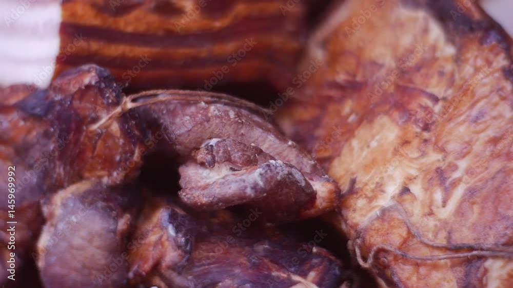 Smoked Meat Lies on a Grocery Shelves Smoked Meat Lies on a Grocery Shelves