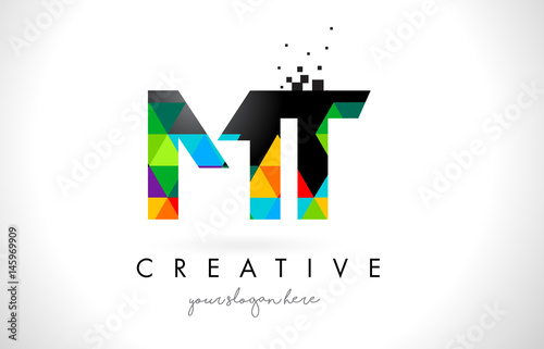 MT M T Letter Logo with Colorful Triangles Texture Design Vector. photo