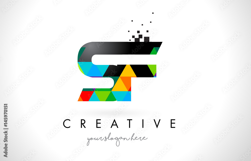 SF S F Letter Logo with Colorful Triangles Texture Design Vector. SF S F Letter Logo with Colorful Triangles Texture Design Vector.