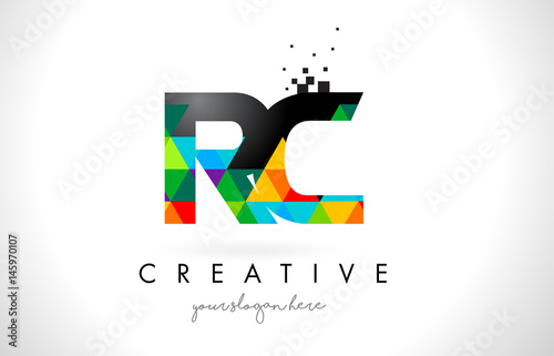 RC R C Letter Logo with Colorful Triangles Texture Design Vector.