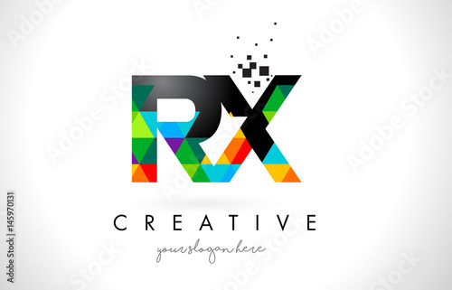RX R X Letter Logo with Colorful Triangles Texture Design Vector.