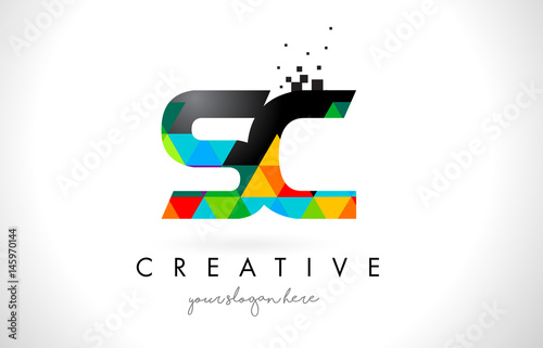 SC S C Letter Logo with Colorful Triangles Texture Design Vector.