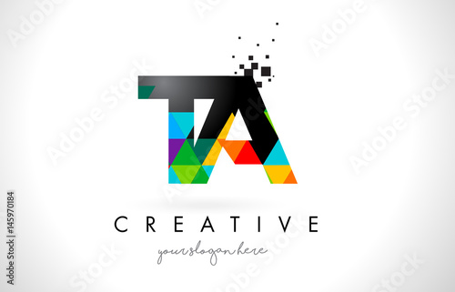 TA T A Letter Logo with Colorful Triangles Texture Design Vector. photo