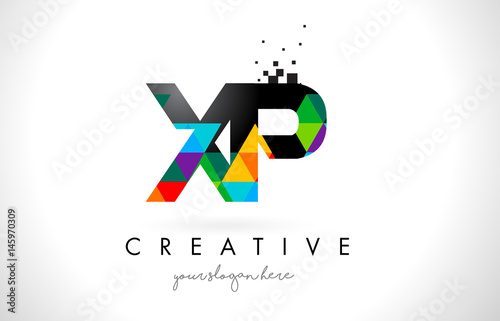 XP X P Letter Logo with Colorful Triangles Texture Design Vector.