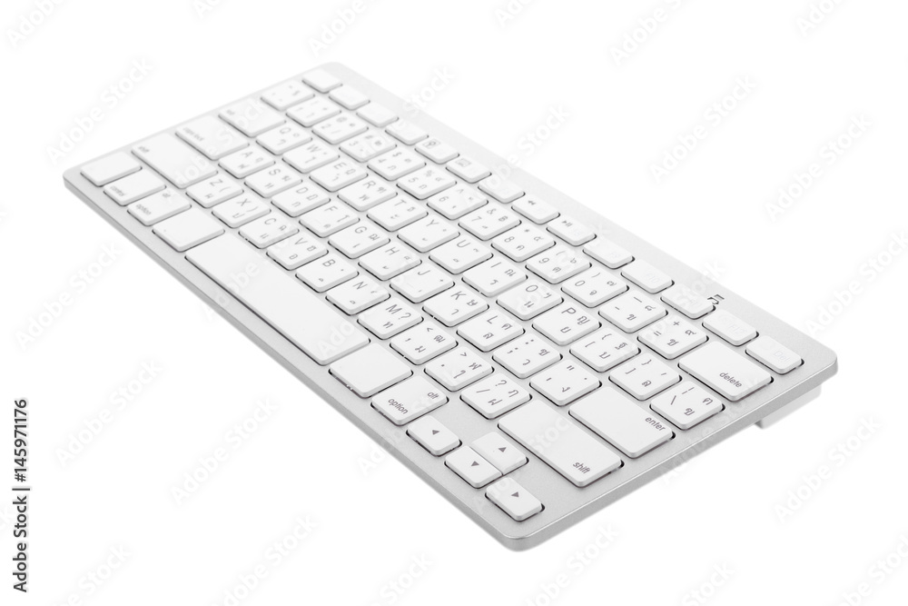 White wireless keyboard on white background White wireless keyboard on white background