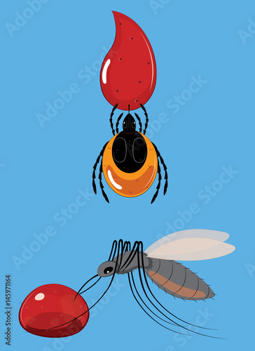 The tick and mosquito to suck blood
