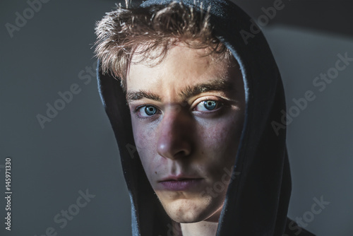wide angle portrait of a young man