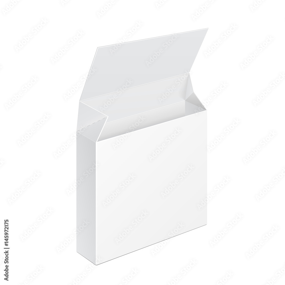 White Opened Product Cardboard Package Box. Illustration Isolated On White Background. Mock Up Template Ready For Your Design. Vector EPS10 White Opened Product Cardboard Package Box. Illustration Isolated On White Background. Mock Up Template Ready For Your Design. Vector EPS10