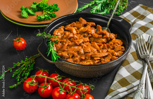 Pan with goulash stroganoff