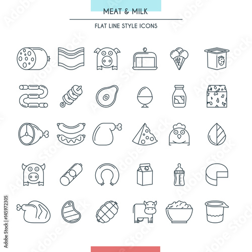 Meat and milk thin icons
