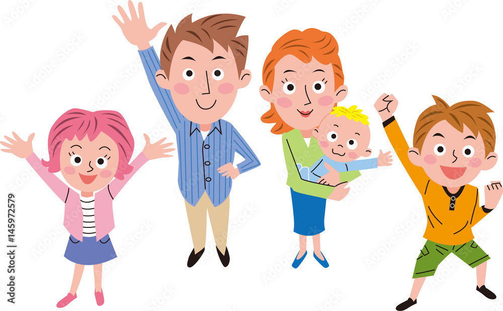 家族イラスト５人家族俯瞰stock Vector Adobe Stock