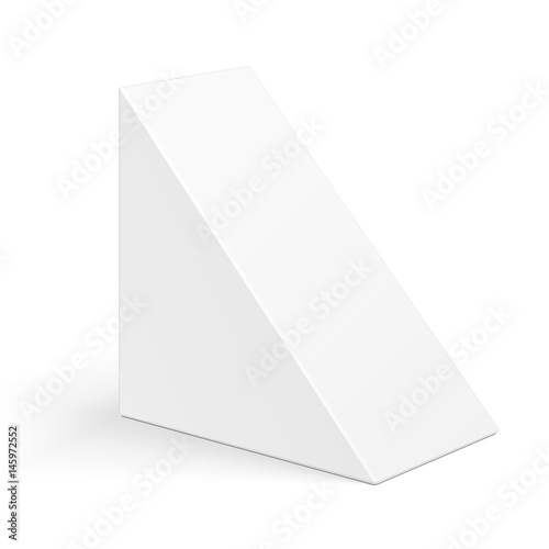 White Cardboard Triangle Box Packaging For Sandwich, Food, Gift Or Other Products. Illustration Isolated On White Background. Mock Up Template Ready For Your Design. Product Packing Vector EPS10