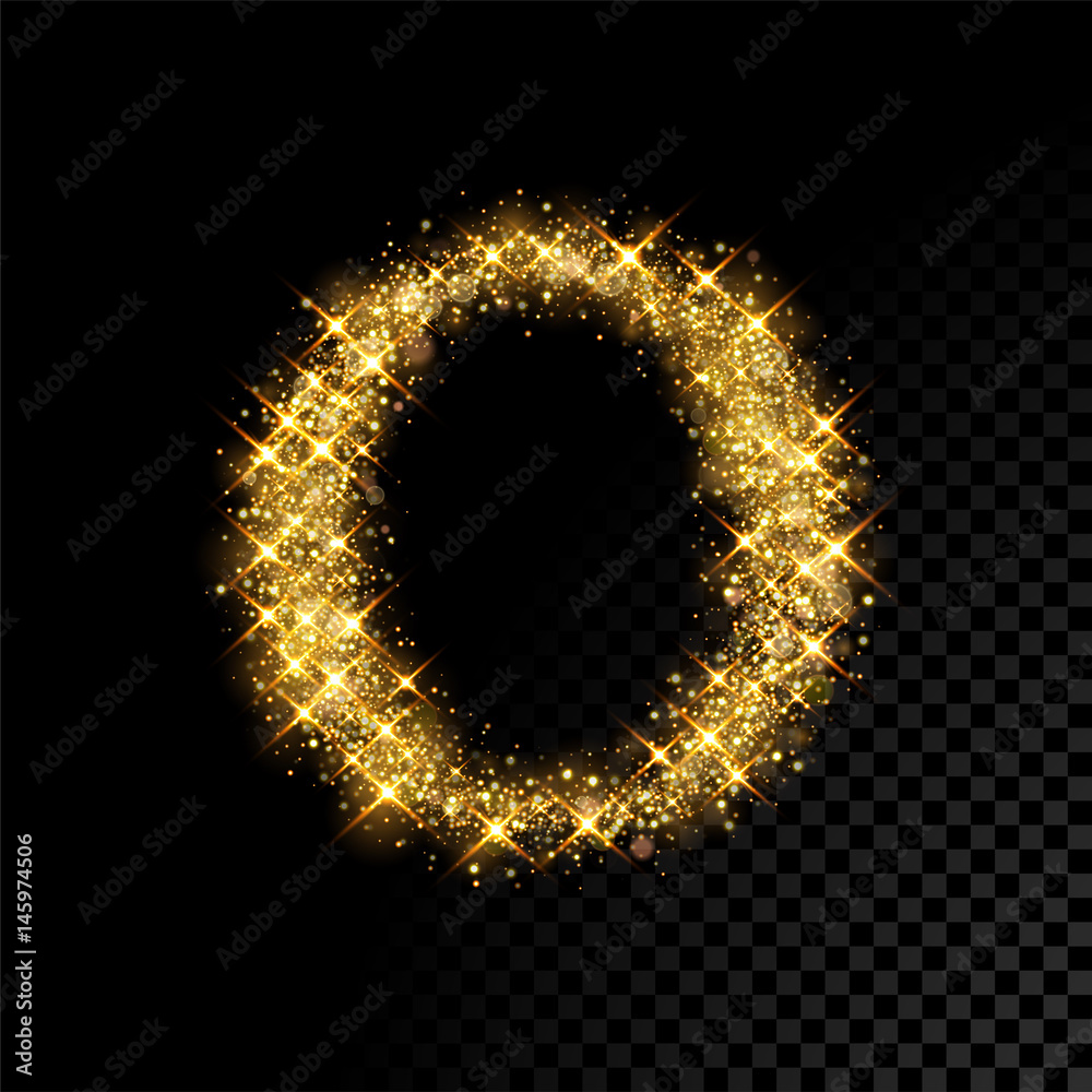 Gold glittering letter O on black background Gold glittering letter O on black background