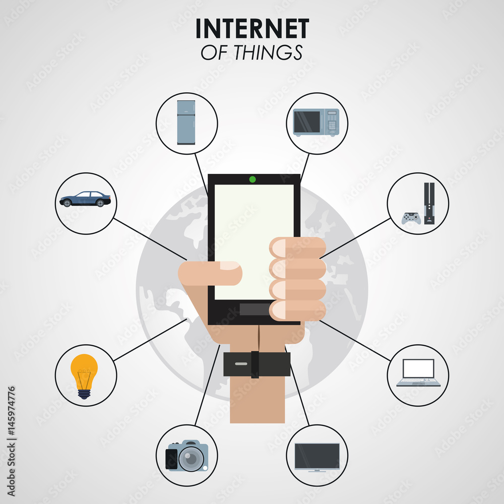 internet of things hand holding smartphone digital network technology vector illustration internet of things hand holding smartphone digital network technology vector illustration
