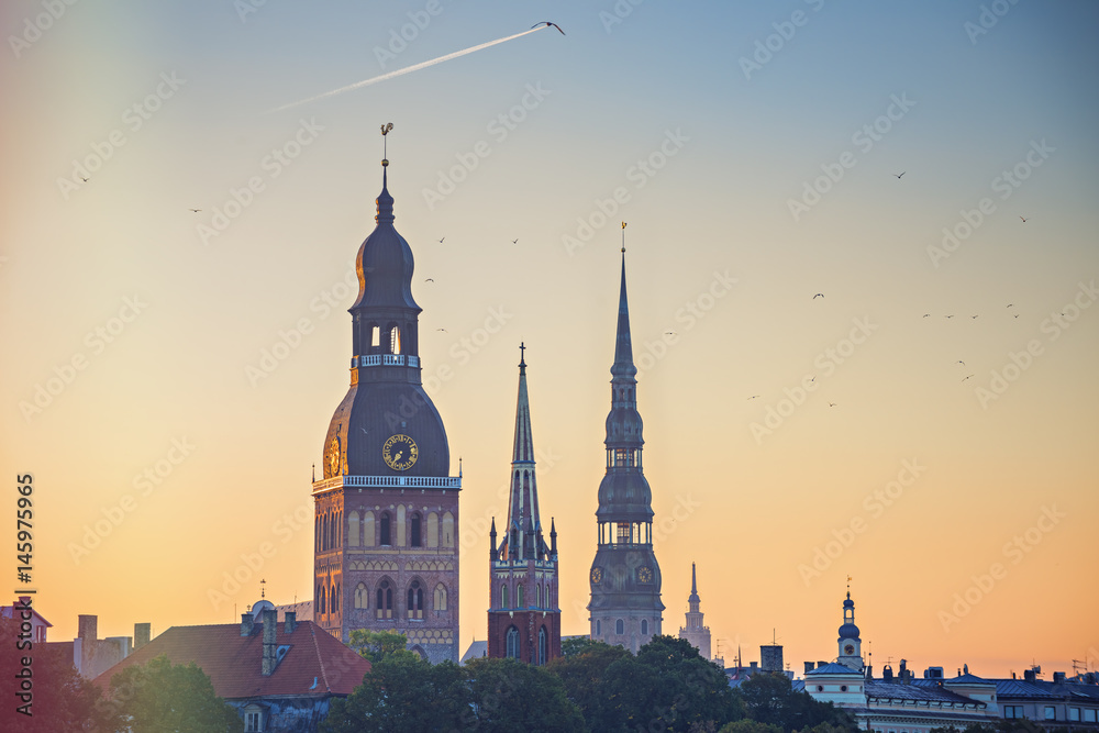 Dome cathedral and other medieval churches are famous medieval architectural sightseeings in old Riga city, Latvia