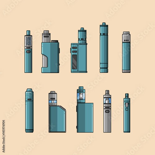 Set of cartoon-style vaping device.