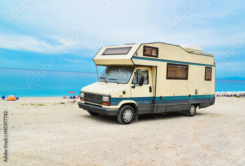 caravan car summer beach sea 