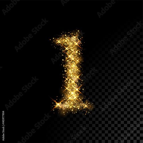 Gold glittering number One 1 on black background