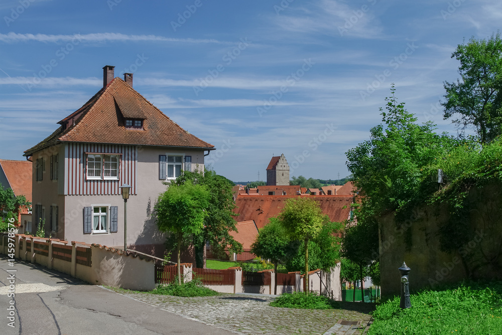 Street view of Dinkelsbuhl, one of the archetypal medieval towns on the German Romantic Road. Germany