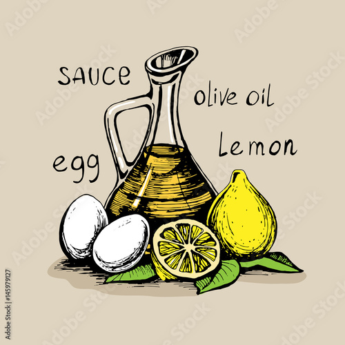 Mayonnaise sauce from vegetable oil, egg yolks and lemon juice.