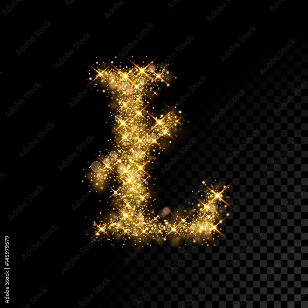 Gold glittering letter L on black background Gold glittering letter L on black background