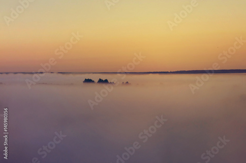 Drohiczyn landscape in misty day at Bug river photo