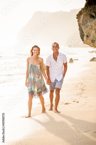 Portrait of Happy Couple on Sunny Beach