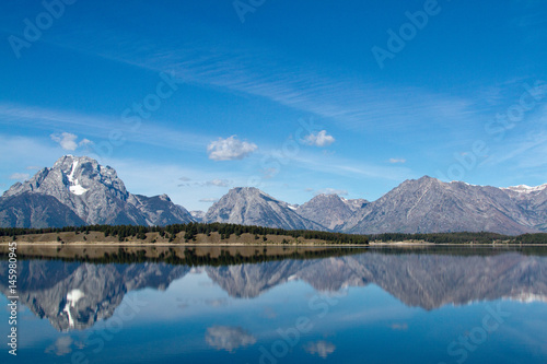 Grand Tetons Mountain Peaks Reflected in Jackson Lake, Wyoming