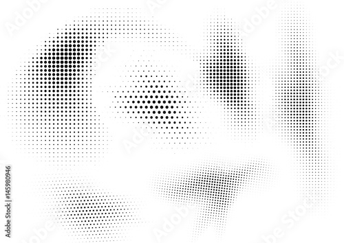 An abstract black and white halftone shapes