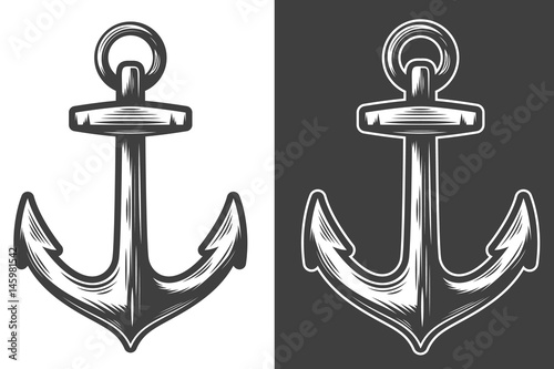 Monochrome anchor vector illustration. Black and white
