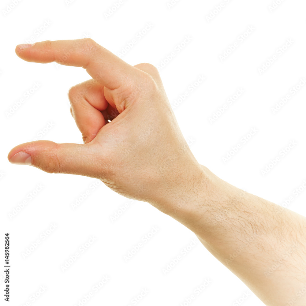 Hand zeigt Größe zwischen Daumen und Zeigefinger Stock Photo Adobe Stock