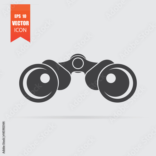 Binoculars icon in flat style isolated on grey background.