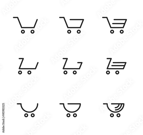 Black, outline, vector shopping cart icons set
