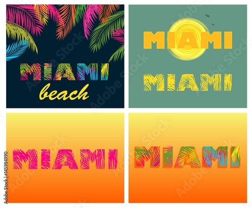 Miami lettering t-shirt prints with palm leaves