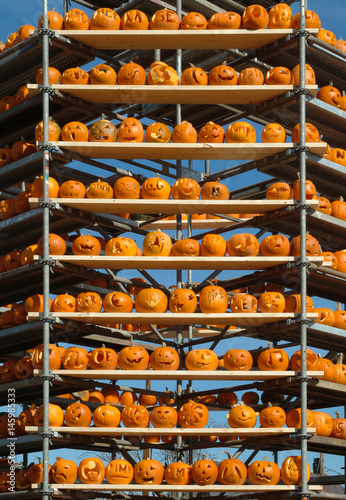 Jack o' Lanterns on Scaffolding at a pumpkin festival