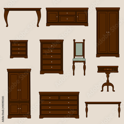 A vector illustration of classic furniture. Pieces of furniture