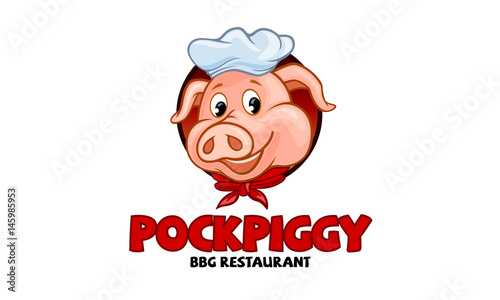 Pock Piggy Vector Logo Cartoon Character. A cute and modern Pork Barbeque Logo Illustration. This could be used in barbeque stations, outdoor bbq, grill, restaurant, steakhouse and etc.