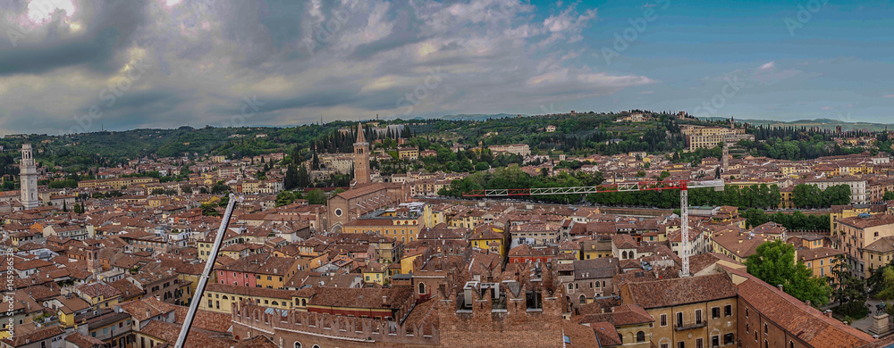 beautifull aerial view of city Verona with red roofs, Italy