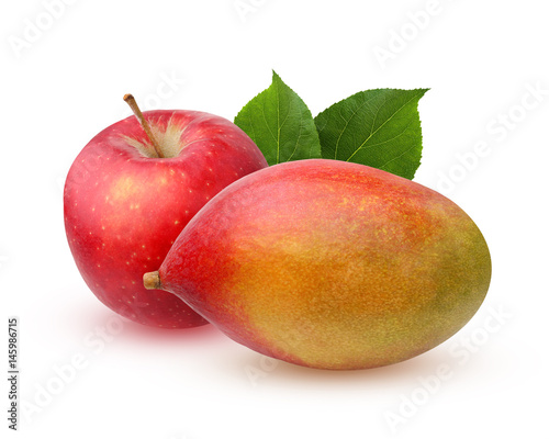 Apple and mango isolated on white background