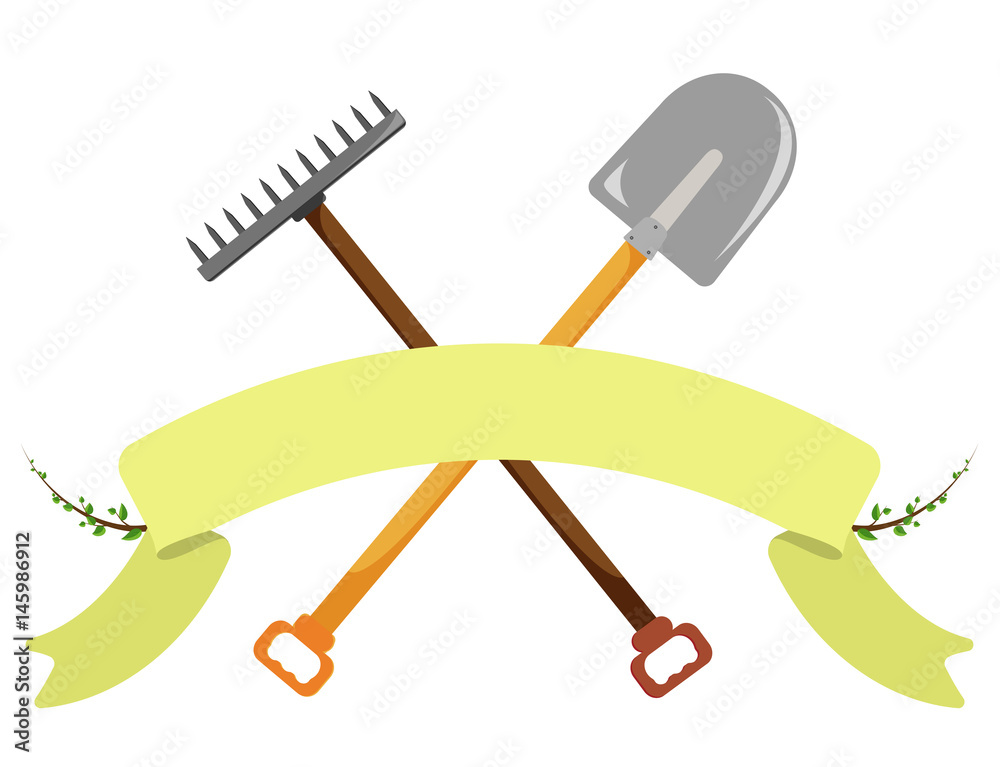 Shovel, rake on a white background. Vector Shovel, rake on a white background. Vector