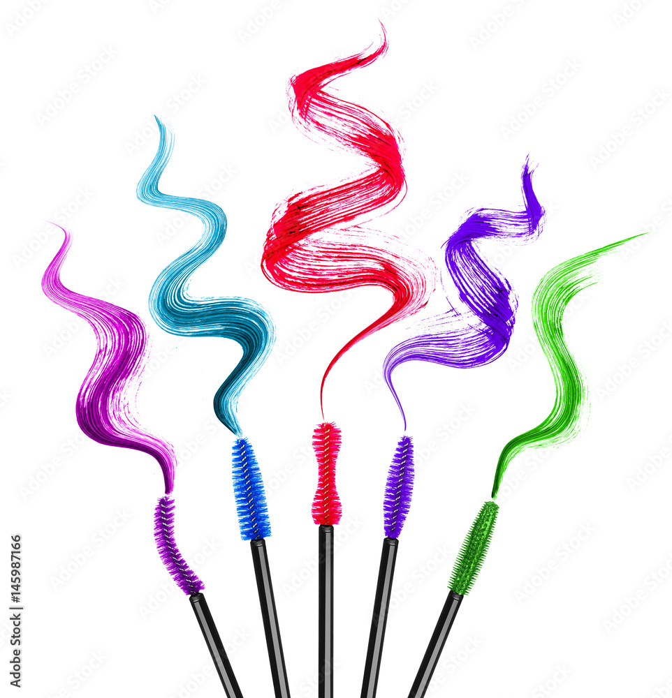 Set of colorful mascara brushes with different mascara strokes