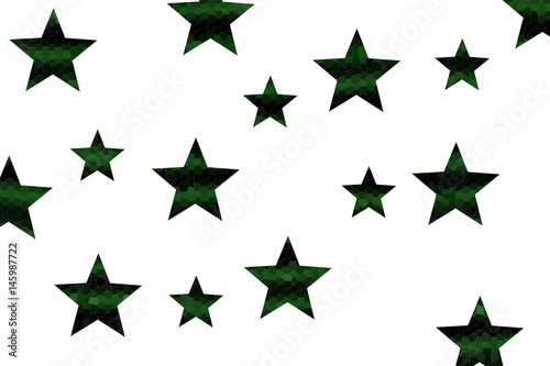 Dark green and black mosaic stars on a White background