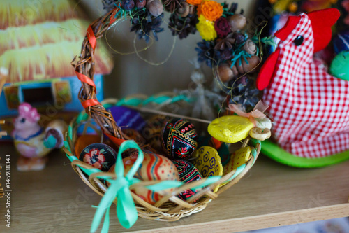 Easter basket with decorated eggs